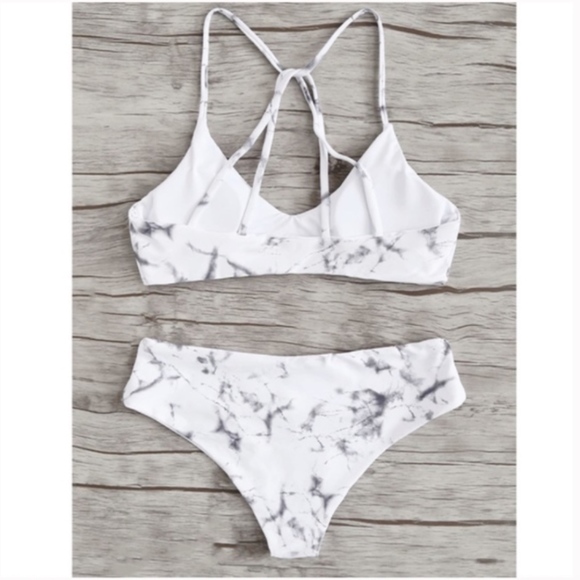 White Marble Strappy Back Bikini  - Picture 2 of 2